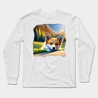 Corgi sun bathing Long Sleeve T-Shirt